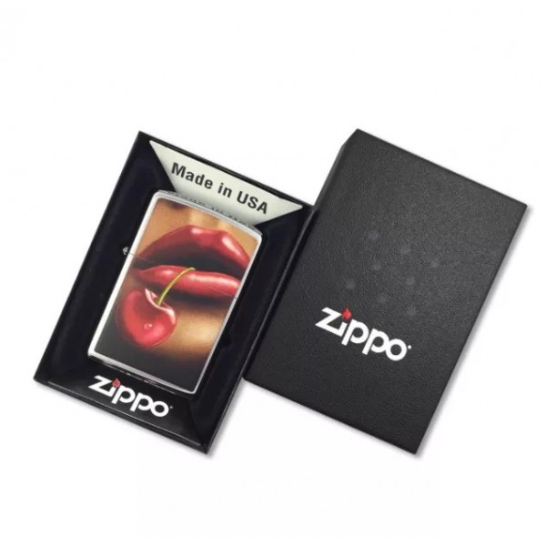 Запальничка бензинова ZIPPO Lips & Cherries High Polish Chrome, полірований хром (28655)