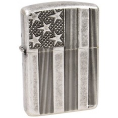 Зажигалка Zippo 28974 Flag Armor Antique Silver Plate Серебристая