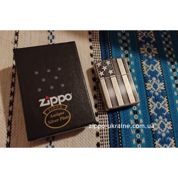  Запальничка Zippo 28974 Flag Armor Antique Silver Plate Срібляста