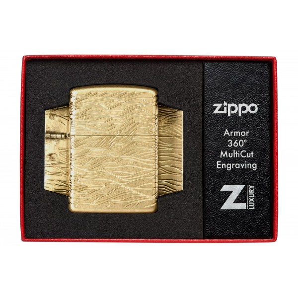 Запальничка армована бензинова ZIPPO Armor® 360° MultiCut Tumbled Brass Luxury Waves, золотиста (46273)