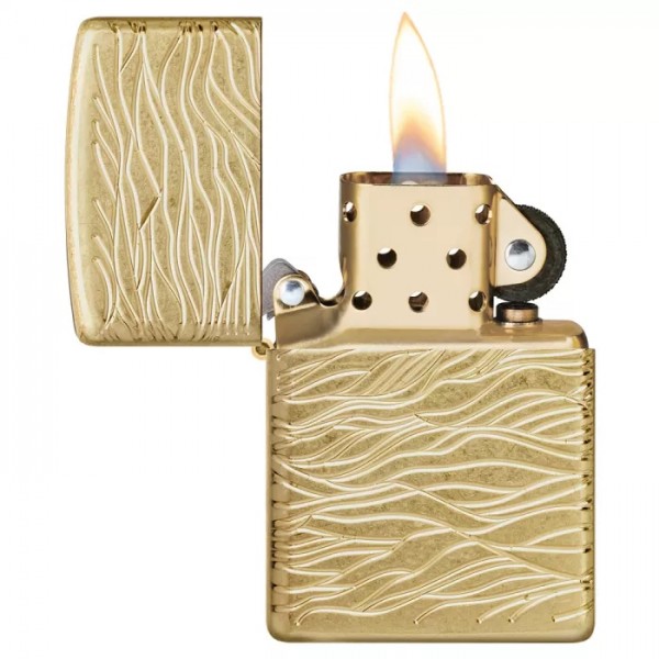 Запальничка армована бензинова ZIPPO Armor® 360° MultiCut Tumbled Brass Luxury Waves, золотиста (46273)