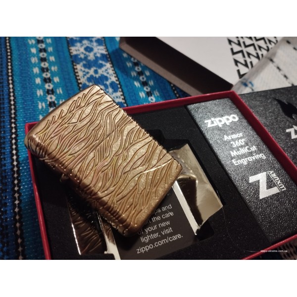 Запальничка армована бензинова ZIPPO Armor® 360° MultiCut Tumbled Brass Luxury Waves, золотиста (46273)