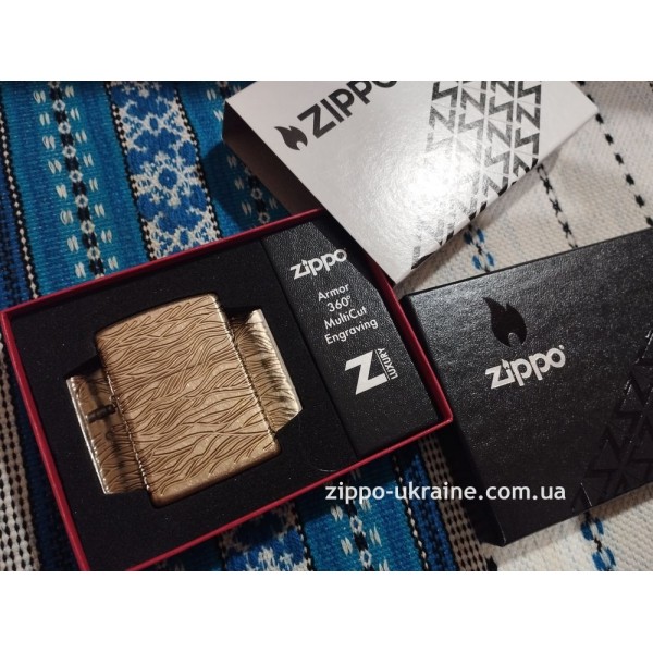 Запальничка армована бензинова ZIPPO Armor® 360° MultiCut Tumbled Brass Luxury Waves, золотиста (46273)