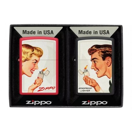 Запальнички бензинові набір ZIPPO Red Matte и Black Matte Vintage Ad Lighter Set, червона, чорна (46295)