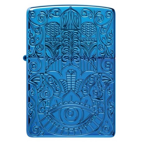 Зажигалка армированная бензиновая ZIPPO Armor® High Polish Blue Hamsa Design, голубой полированный (46752)