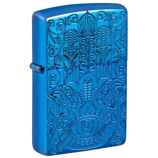 Запальничка армована бензинова ZIPPO Armor® High Polish Blue Hamsa Design, блакитний полірований (46752)