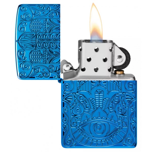 Запальничка армована бензинова ZIPPO Armor® High Polish Blue Hamsa Design, блакитний полірований (46752)