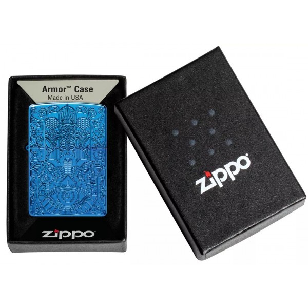 Запальничка армована бензинова ZIPPO Armor® High Polish Blue Hamsa Design, блакитний полірований (46752)