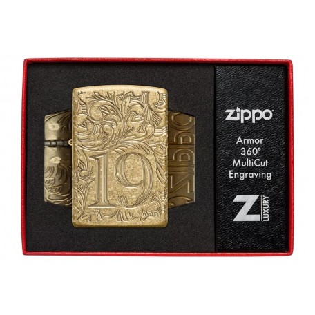 Зажигалка армированная бензиновая ZIPPO Armor® Tumbled Brass 1932 Filigree Design, золотистая (46776)