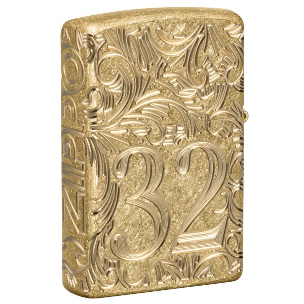 Зажигалка армированная бензиновая ZIPPO Armor® Tumbled Brass 1932 Filigree Design, золотистая (46776)
