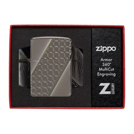 Запальничка армована бензинова ZIPPO Armor® Black Ice® MultiCut Photo Image 360 Elegant Dots Design, чорний лід (46812)