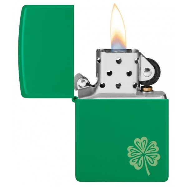 Зажигалка бензиновая ZIPPO Regular Grass Green Matte Lucky Clover Design, зелений (46850)
