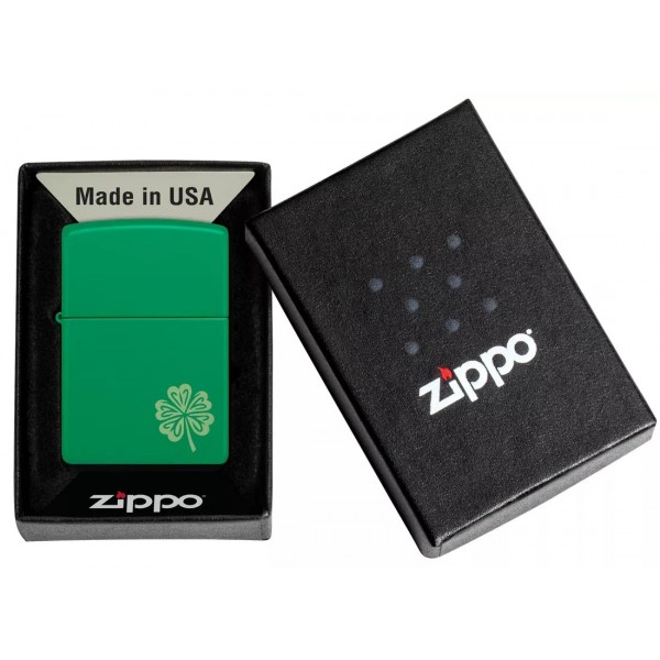 Зажигалка бензиновая ZIPPO Regular Grass Green Matte Lucky Clover Design, зелений (46850)