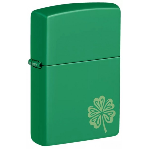 Зажигалка бензиновая ZIPPO Regular Grass Green Matte Lucky Clover Design, зеленый (46850)