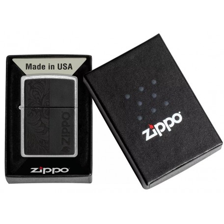 Зажигалка бензиновая ZIPPO Black Leather Emblem - Zippo Design, хром, кожа, черный (46919)