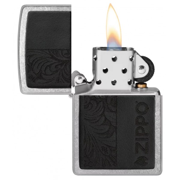 Запальничка бензинова ZIPPO Black Leather Emblem - Zippo Design, хром, шкіра, чорний (46919)