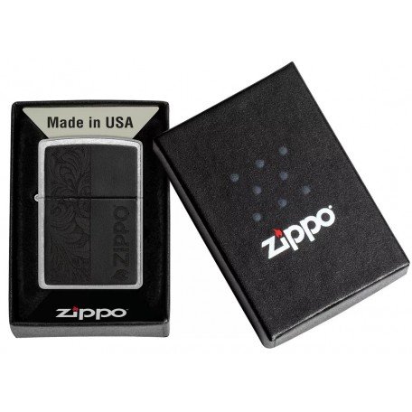 Запальничка бензинова ZIPPO Black Leather Emblem - Zippo Design, хром, шкіра, чорний (46919)