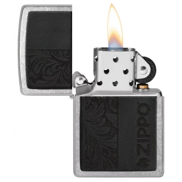 Запальничка бензинова ZIPPO Black Leather Emblem - Zippo Design, хром, шкіра, чорний (46919)