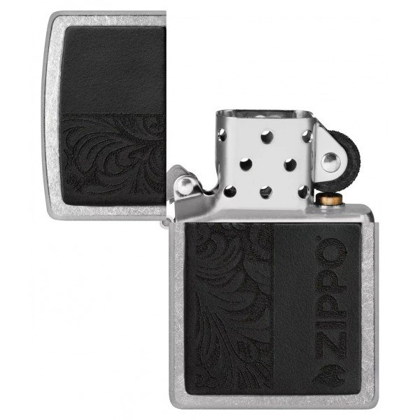Зажигалка бензиновая ZIPPO Black Leather Emblem - Zippo Design, хром, кожа, черный (46919)