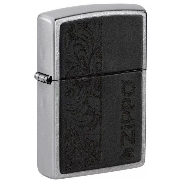 Запальничка бензинова ZIPPO Black Leather Emblem - Zippo Design, хром, шкіра, чорний (46919)