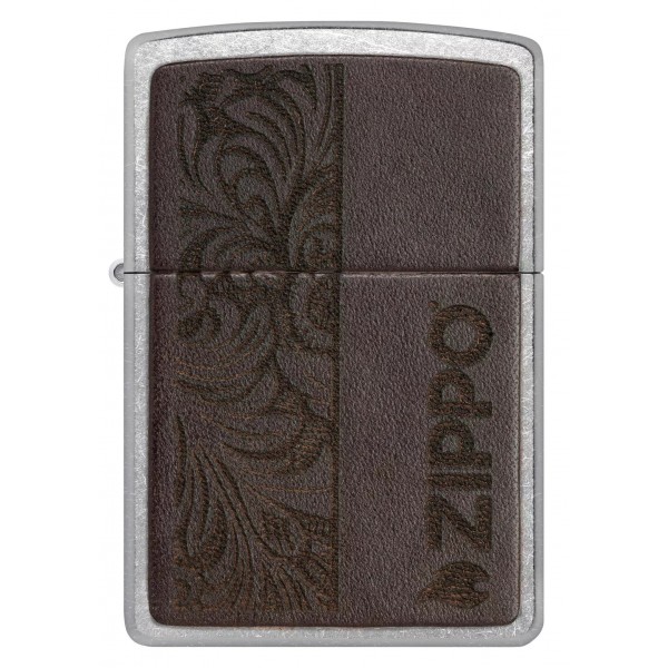 Запальничка бензинова ZIPPO Brown Leather Emblem - Zippo Design, хром, шкіра коричневий (46920)