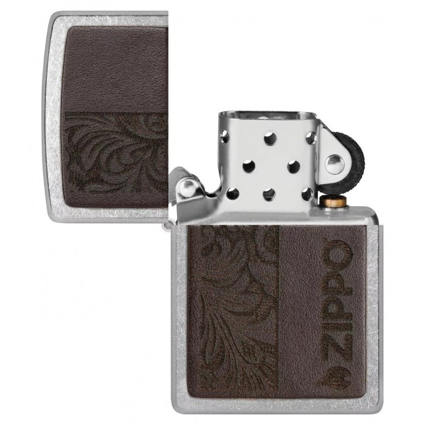 Запальничка бензинова ZIPPO Brown Leather Emblem - Zippo Design, хром, шкіра коричневий (46920)