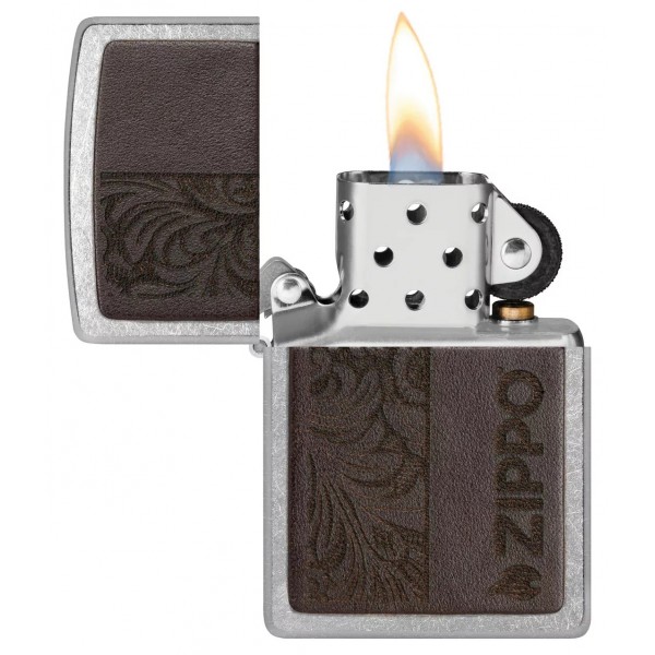 Запальничка бензинова ZIPPO Brown Leather Emblem - Zippo Design, хром, шкіра коричневий (46920)