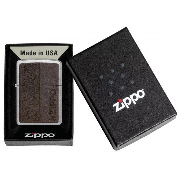 Запальничка бензинова ZIPPO Brown Leather Emblem - Zippo Design, хром, шкіра коричневий (46920)
