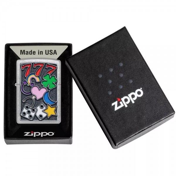 Запальничка бензинова ZIPPO All Luck Design, матовий хром (48682)