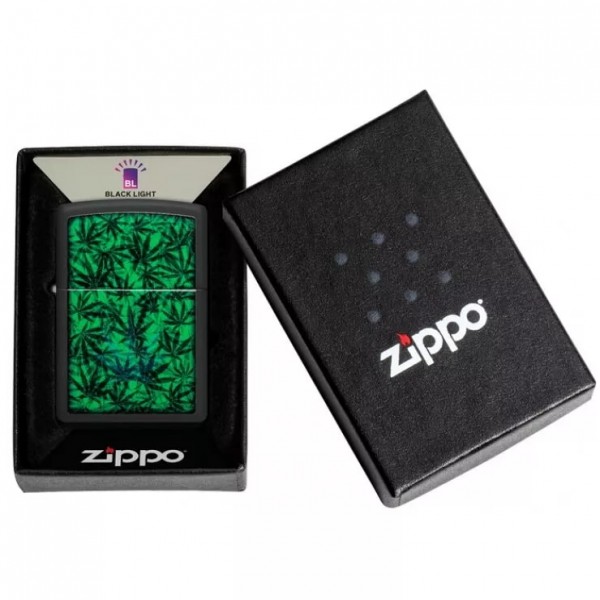 Зажигалка ZIPPO Cannabis Design Black Light светится в ультрафиолете (48736)
