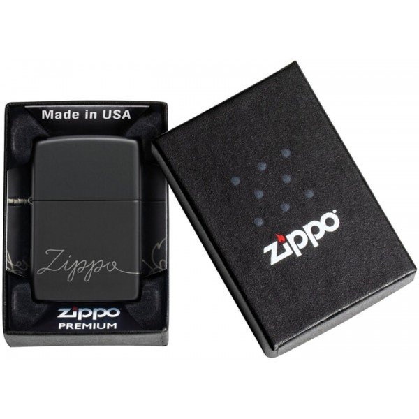 Запальничка Zippo Cursive Чорна матова (Zippo 48979)