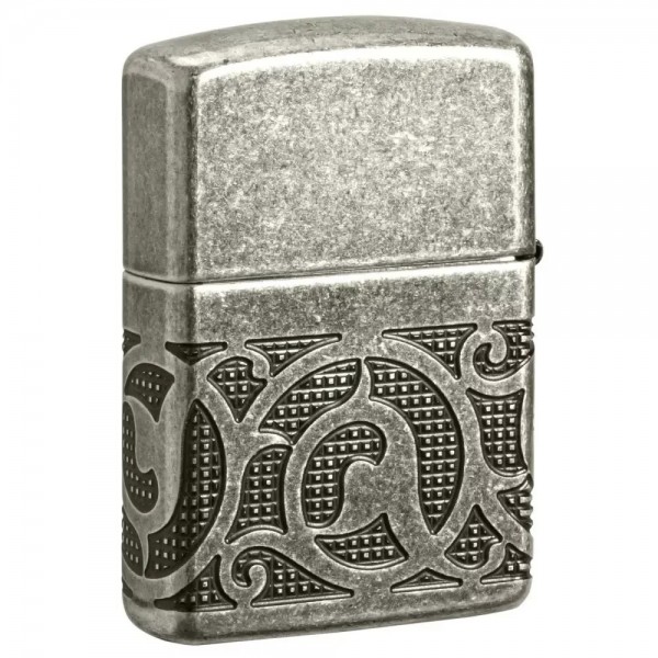 Запальничка бензинова армована Zippo Armor® Antique Silver Pattern Design MultiCut античне срібло, подарункова коробка (49290)