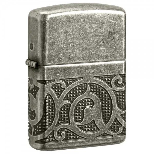 Запальничка бензинова армована Zippo Armor® Antique Silver Pattern Design MultiCut античне срібло, подарункова коробка (49290)