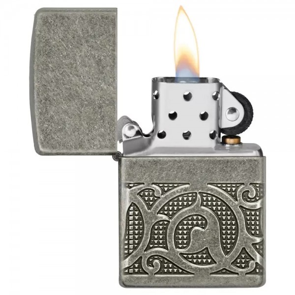 Запальничка бензинова армована Zippo Armor® Antique Silver Pattern Design MultiCut античне срібло, подарункова коробка (49290)