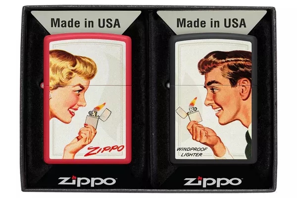 Запальнички бензинові набір ZIPPO Red Matte и Black Matte Vintage Ad Lighter Set, червона, чорна (46295)