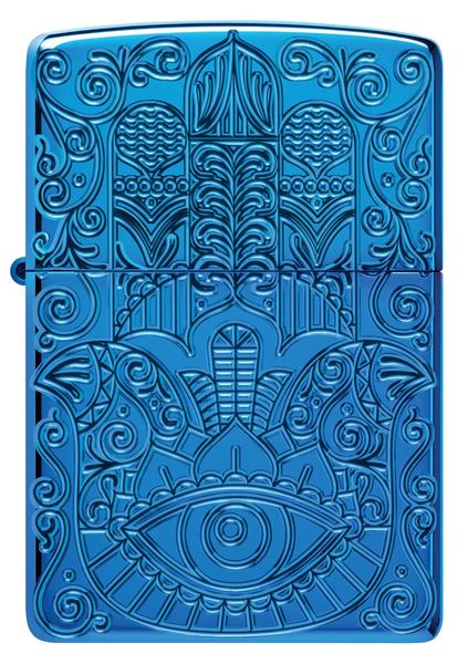 Запальничка армована бензинова ZIPPO Armor® High Polish Blue Hamsa Design, блакитний полірований (46752)