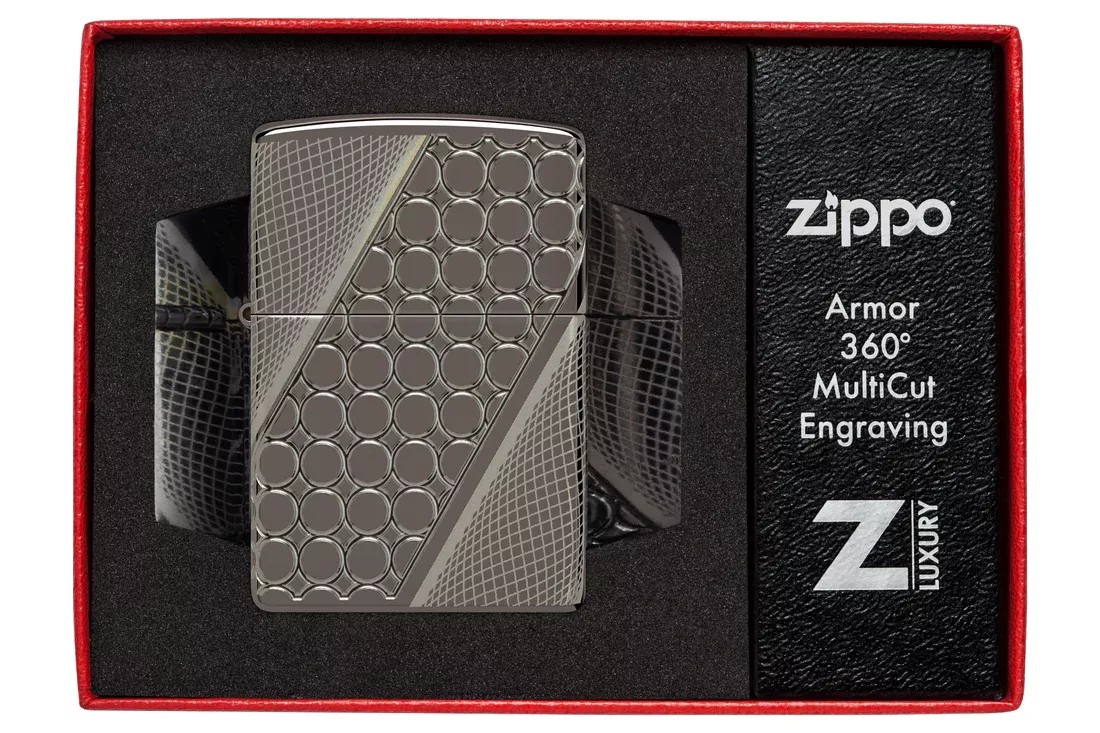 Запальничка армована бензинова ZIPPO Armor® Black Ice® MultiCut Photo Image 360 Elegant Dots Design, чорний лід (46812)